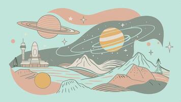 An illustration of planets and mountains vector