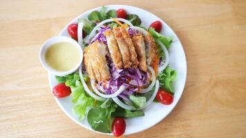 A plate with a salad and dressing on it video