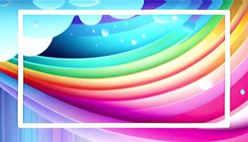 A colorful rainbow background with a white frame video