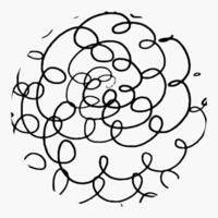 Round element with pencil hatching, doodle pattern on white background. Hand drawn circle, crosshatch, curved spirals, chaotic lines. vector