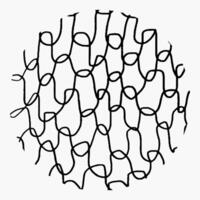 Round element with pencil hatching, doodle pattern on white background. Hand drawn circle, crosshatch, curved strokes, chaotic lines. vector