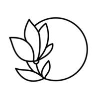 Flower logo line design with place for text. template elegant element in trendy linear style. abstract emblem for floral shops or studios, wedding florists vector