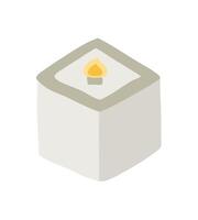 single clipart candle in color. Burning Christmas aesthetics candle. Hand drawn illustration. Single drawing isolated on white background. Element for design, print, sticker, card, decor, wrap vector