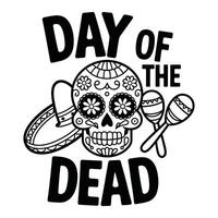 Day of the dead sugar skull with sombrero and maracas design vector