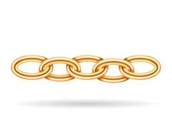 Realistic golden chain texture. Gold color chains link isolated on white background. Jewelry fashion chainlet three dimensional design element. vector
