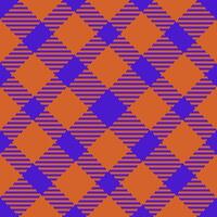 1950s plaid texture tartan, retro background check . Harvest fabric pattern textile seamless in orange and indigo colors. vector