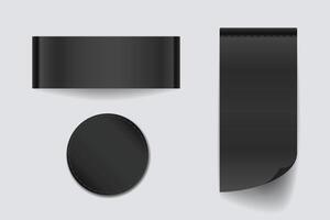 Realistic label clothes template. Black fabric tags different forms. Mockup template. vector