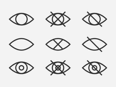 Set show password icon, eye symbol. vision hide from watch icon. Secret view web design element. vector