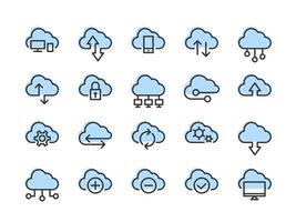 Set of technology icon cloud computing connection. Big data global server. Line design symbol. vector