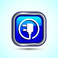 Electricity, Power, Plug Icon Design Illustration, Icon For Web and mobile application, Blue Color Square Button Design vector