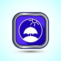 Umbrella Icon Button Design Illustration, Blue Shadow Square Button vector