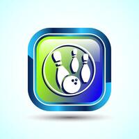 Bowling Pins And Ball Icon Design Illustration, Bowling Game Icon For Apps and Websites, Glossy Square Button Design vector