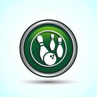 Bowling Pins And Ball Icon Design Illustration, Bowling Game Icon For Apps and Websites, Green Color Round Button Design vector