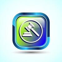 Gavel Icon Design Illustration, Legal and Justice Law Icon For Apps and Websites, Glossy Square Button Design vector