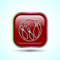 Bowling Pins And Ball Icon Design Illustration, Bowling Game Icon For Apps and Websites, Red Color Square Button Design vector