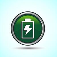 Power, Battery Icon Design Illustration, Icon For Web and mobile application, Green Color Round Button Design vector