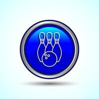 Bowling Pins And Ball Icon Design Illustration, Bowling Game Icon For Apps and Websites, Blue Color Round Button Design vector