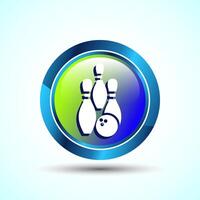 Bowling Pins And Ball Icon Design Illustration, Bowling Game Icon For Apps and Websites, Glossy Round Button Design vector