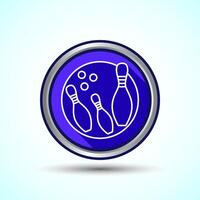 Bowling Pins And Ball Icon Design Illustration, Bowling Game Icon For Apps and Websites, Blue Shadow Button Design vector