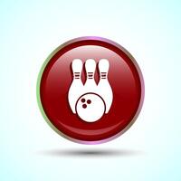 Bowling Pins And Ball Icon Design Illustration, Bowling Game Icon For Apps and Websites, Red Color Round Button Design vector