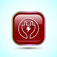 Electricity, Power, Plug Icon Design Illustration, Icon For Web and mobile application, Red Color Square Button Design vector