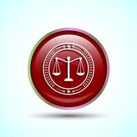 Justice Scales Icon Design Illustration, Legal and Justice Law Icon For Apps and Websites, Red Color Round Button Design vector