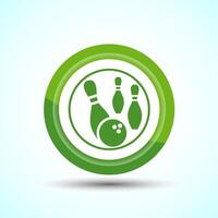 Bowling Pins And Ball Icon Design Illustration, Bowling Game Icon For Apps and Websites, Green Color Button Design vector