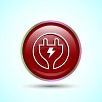 Electricity, Power, Plug Icon Design Illustration, Icon For Web and mobile application, Red Color Round Button Design vector