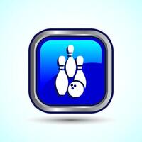 Bowling Pins And Ball Icon Design Illustration, Bowling Game Icon For Apps and Websites, Blue Color Square Button Design vector