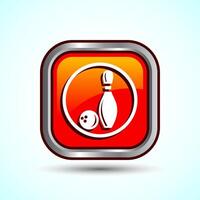 Bowling Pins And Ball Icon Design Illustration, Bowling Game Icon For Apps and Websites, Orange Color Square Button Design vector
