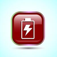 Power, Battery Icon Design Illustration, Icon For Web and mobile application, Red Color Square Button Design vector