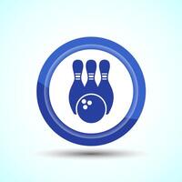 Bowling Pins And Ball Icon Design Illustration, Bowling Game Icon For Apps and Websites, Blue Color Button Design vector