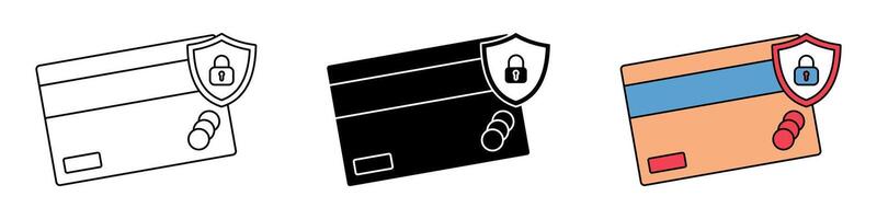 credit card icon collection with lock and shield sign. modern design isolated on white background vector