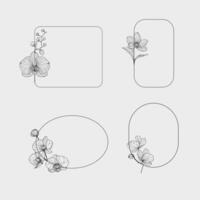 Minimalist floral frames with orchids in line art style, perfect for cards, invitations, or decorative designs. vector