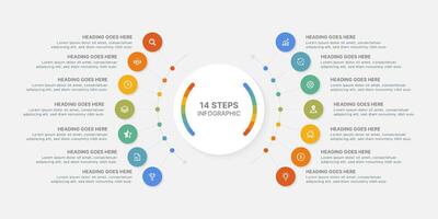 Modern Circular Round Infographic Design Template with 14 Data Points vector