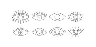 Linear mystic eyes. Bohemian magic line art. Esoteric, spititual, witchcraft. Halloween. Black and white . vector