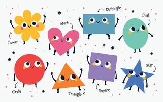 flat design fun funny expression shapes for kids vector