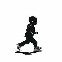 Silhouette of a young boy running, captured in motion. vector
