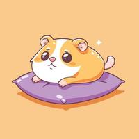 Adorable cartoon hamster relaxing on a purple pillow with a cute expression. vector
