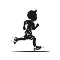 Silhouette of a young boy running in athletic attire against a white background. vector
