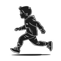 Monochrome illustration of a young boy energetically running with determination. vector