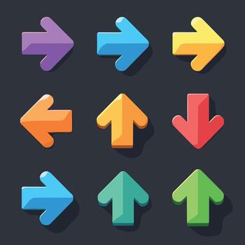 Colorful 3D arrows in different directions over a dark background, creating a vibrant and dynamic pattern. vector