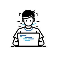 Illustration of a person working on a laptop with a focused expression. vector