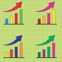 illustration of colorful bar graph with rising arrow, depicting positive growth. There are four color variations, providing a dynamic and modern impression for statistical or business designs. vector