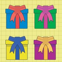 illustration of a blue gift box with an open red ribbon, accompanied by colorful confetti, creating a cheerful atmosphere of celebration and full of surprises. vector