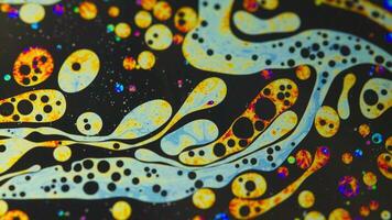 Colorful abstract art of liquid soap bubbles with psychedelic patterns, surreal moving patterns video