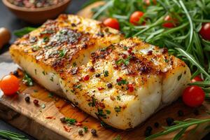 Grilled Cod Fillets with Herbs and Cherry Tomatoes - Perfect for Seafood Recipes and Culinary Designs photo