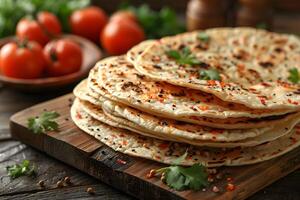Freshly Prepared Flatbread with Spices and Herbs - Ideal for Culinary Blogs and Food Photography photo