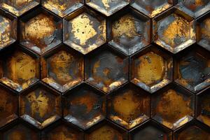 Abstract Hexagonal Pattern with Textured Gold and Brown Metallic Elements for Modern Design photo