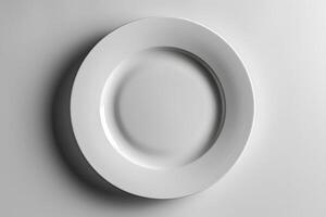 Minimalist White Ceramic Plate on Plain Background - Perfect for Food Presentations, Design for Print, Card, Poster photo